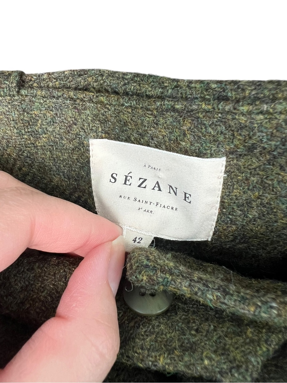 Sezane Lukas Trousers High-Waist Belted Wide-Leg Wool Olive Green Size 42 US 10 - Picture 8 of 10
